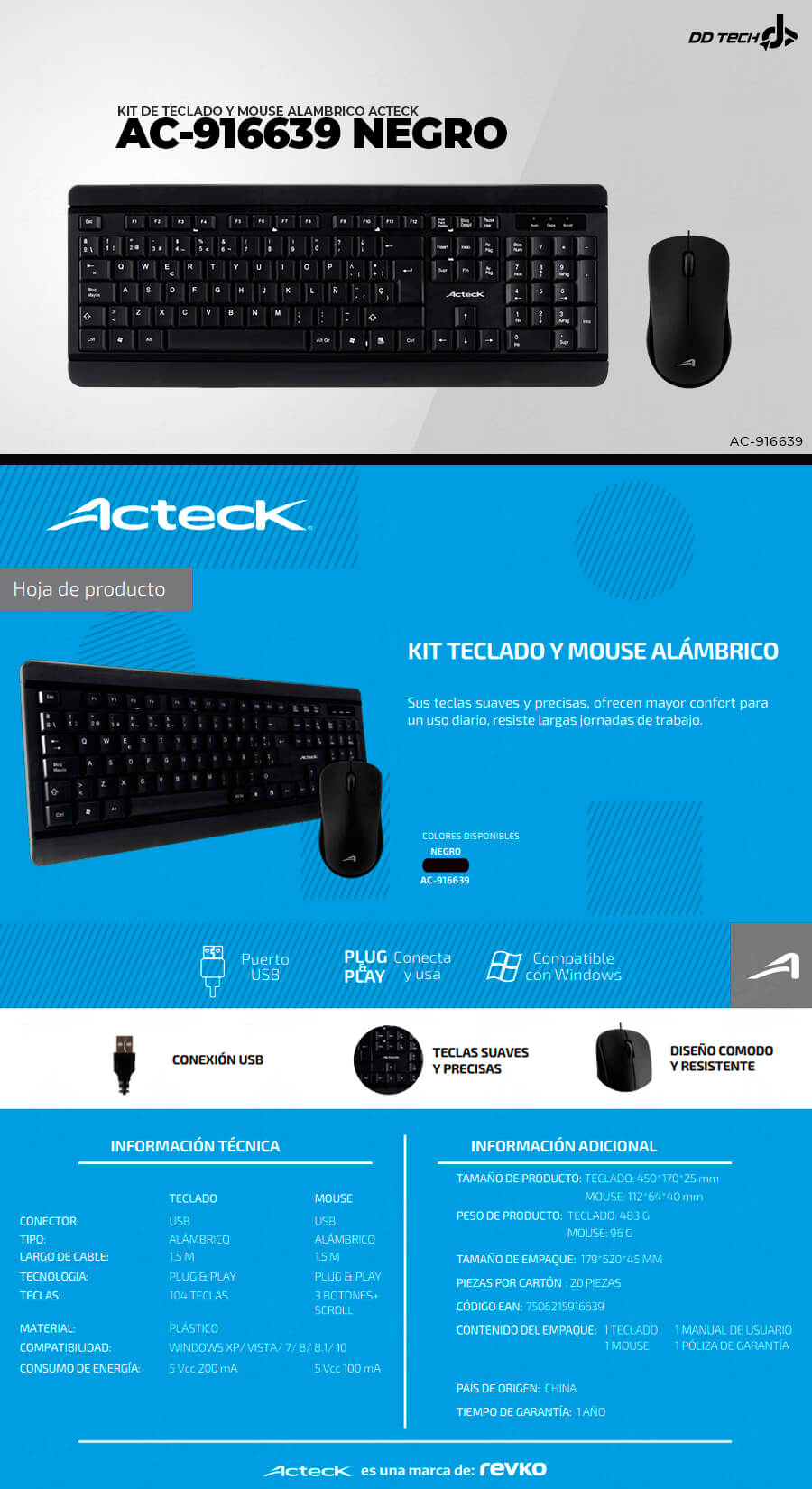 KIT TECLADO Y MOUSE UAB ACTECK AC-916639